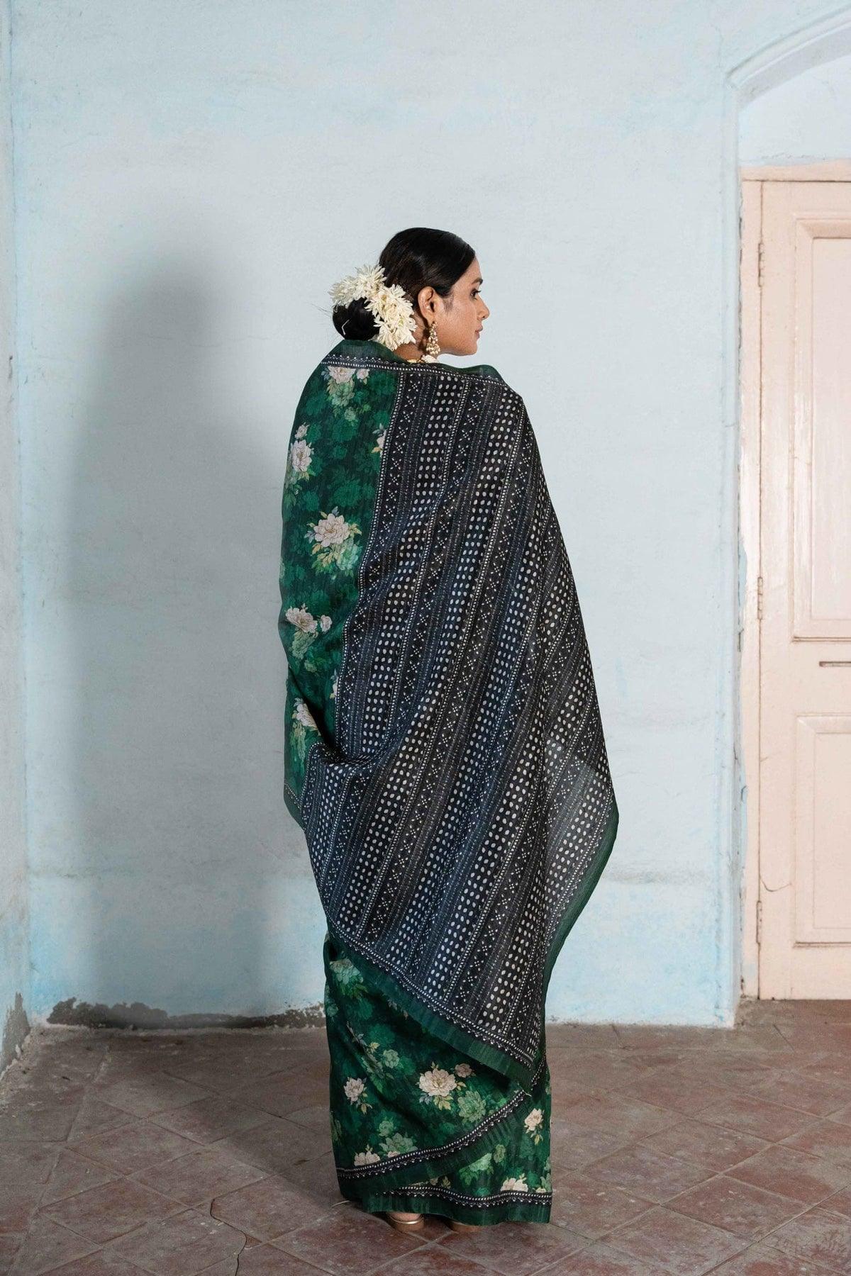 Beautiful Floral Printed Silk Saree With Blouse - Ibis Fab