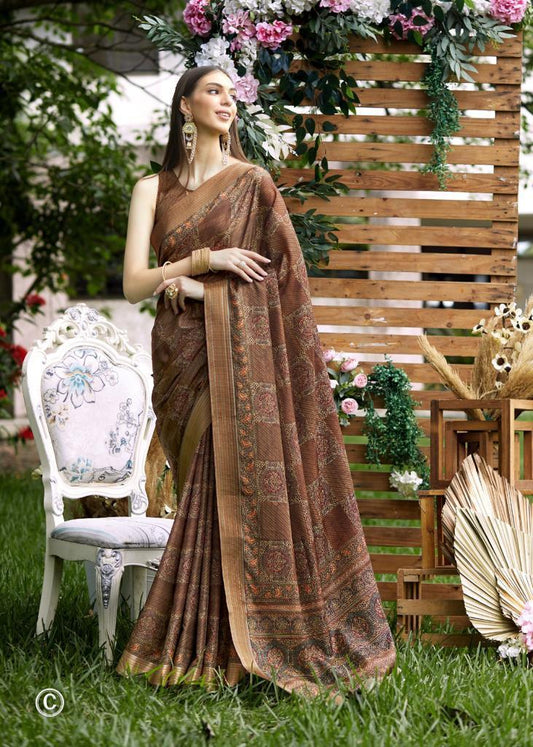 Beautiful khadi Silk Brown Color Saree - Ibis Fab