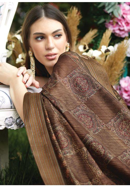Beautiful khadi Silk Brown Color Saree - Ibis Fab