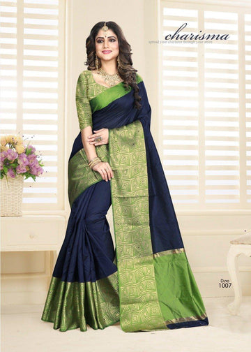 Beautiful Night Blue Designer Cotton Silk Jacquard Saree