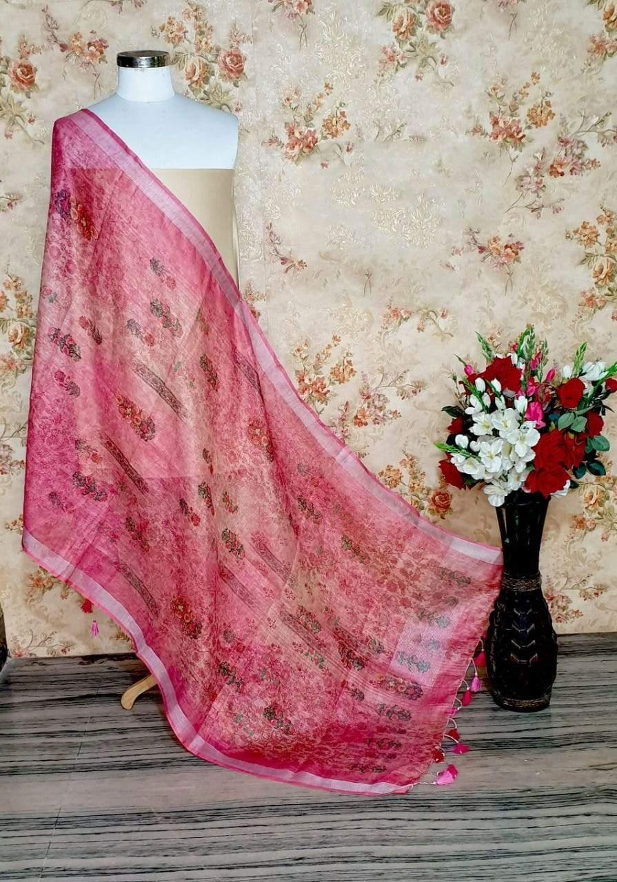 Beautiful Pink Designer Digital Linen Dupatta - Ibis Fab