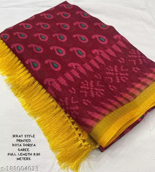 Beautifully Crafted Printed Pink Linen Saree - Ibis Fab