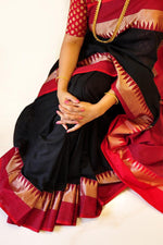 Black & Red Colored Soft Silk Printed Saree With Blouse - Ibis Fab