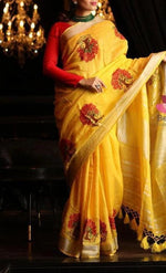 Blooming Yellow Colored Festive Wear Linen Saree - Ibis Fab
