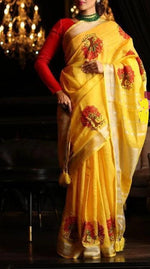 Blooming Yellow Colored Festive Wear Linen Saree - Ibis Fab