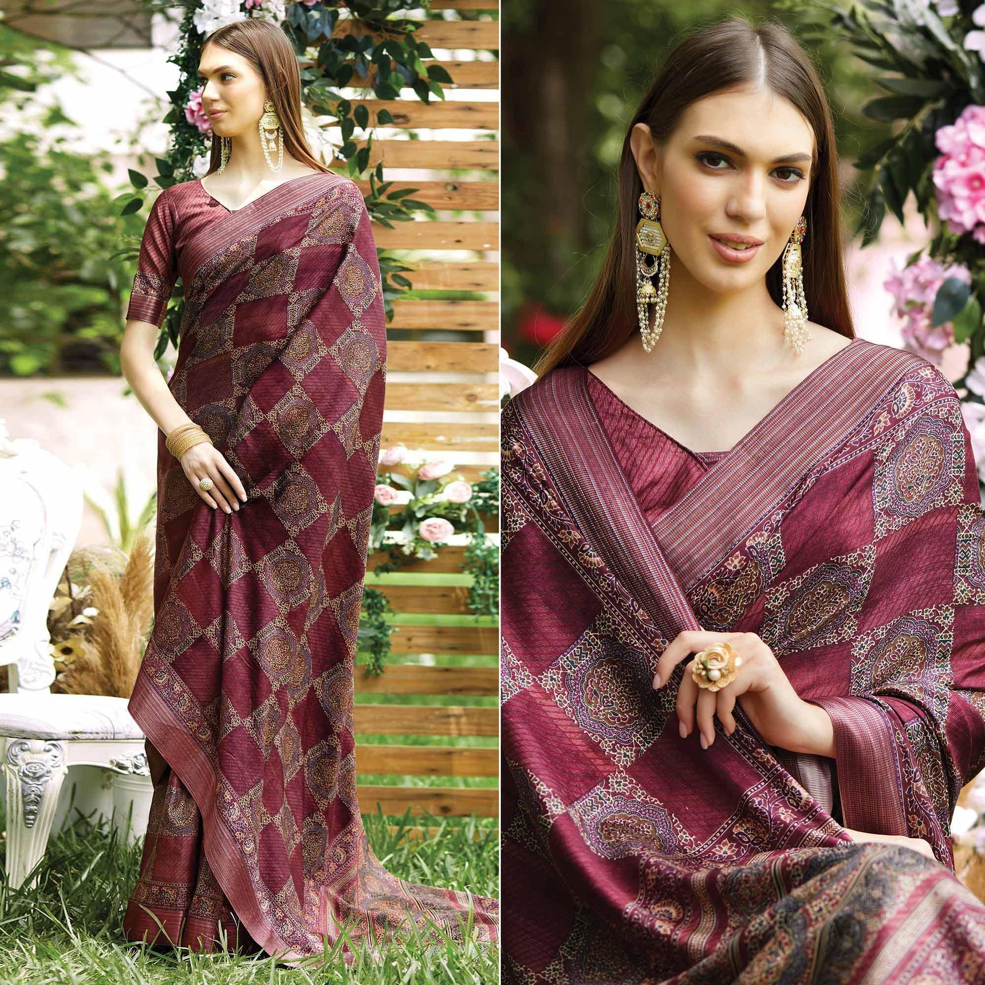 Box Printed Daily Wear Soft Silk Saree - Ibis Fab