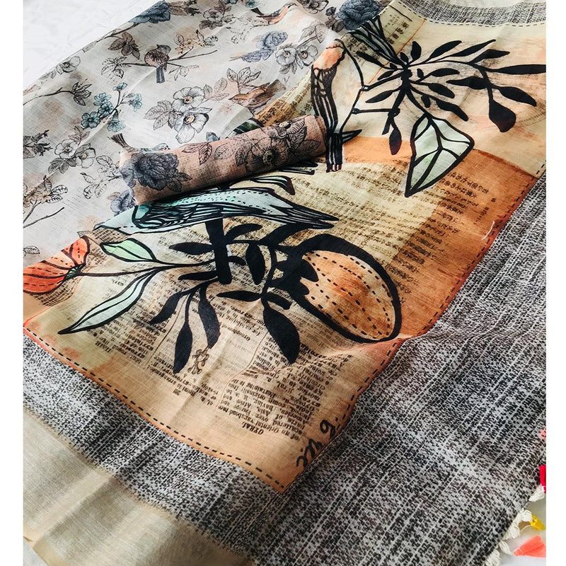 Breathtaking Beige Colored Casual Wear Pure Linen Saree - Ibis Fab