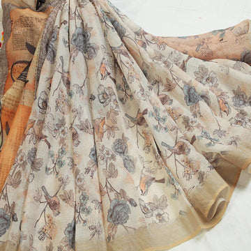 Breathtaking Beige Colored Casual Wear Pure Linen Saree