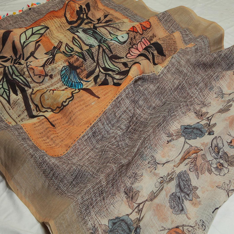 Breathtaking Beige Colored Casual Wear Pure Linen Saree - Ibis Fab