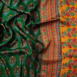 Breathtaking Green And Yellow Colored Party Wear Pure Linen Printed Saree - Ibis Fab