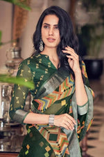 Breathtaking Green Colored Festive Wear Pure Linen Designer Saree - Ibis Fab