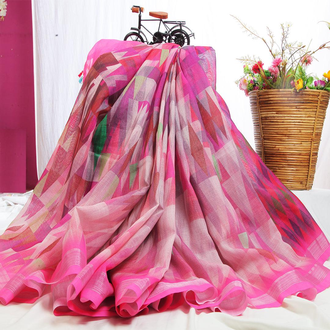 Breathtaking Pink Colored Casual Wear Pure Linen Saree - Ibis Fab