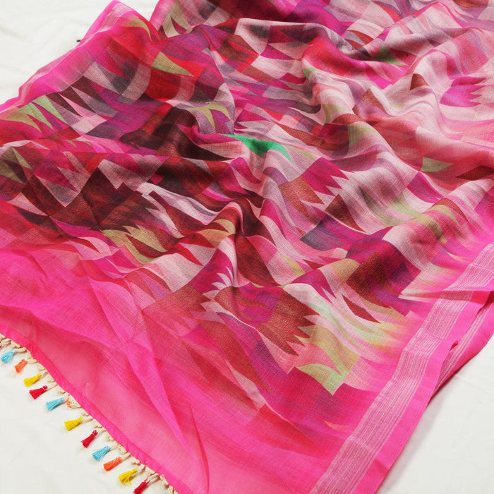 Breathtaking Pink Colored Casual Wear Pure Linen Saree