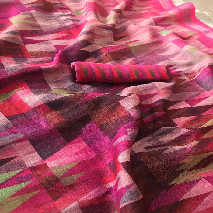Breathtaking Pink Colored Casual Wear Pure Linen Saree
