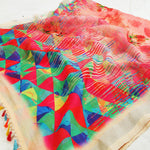 Breathtaking Red Colored Casual Wear Printed Pure Linen Saree - Ibis Fab