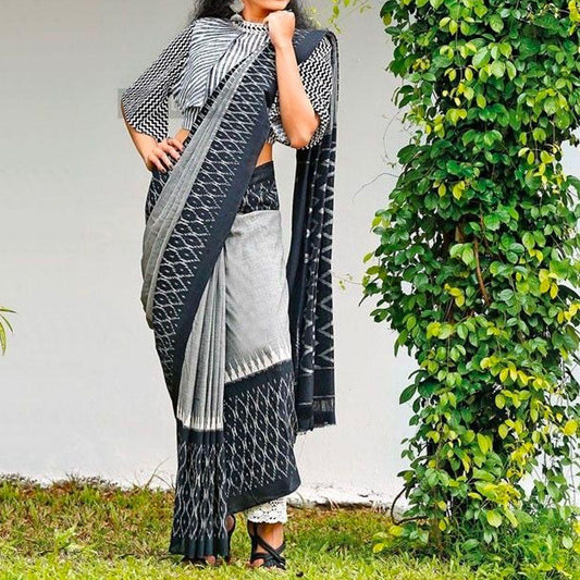 Checks Design, Printed Pure Linen Saree - Ibis Fab