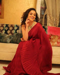 Chilli Red Plain Half Pleated Japan Silk Saree