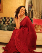 Chilli Red Plain Half Pleated Japan Silk Saree - Ibis Fab