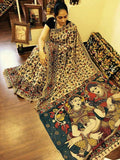 Cream colored Kalamkari Linen Designer Printed Saree