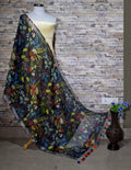Dazzling Designer Black Floral Print Digital Linen Dupatta