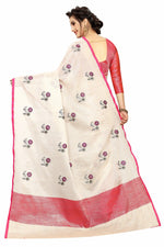 Demanding Cream And Red Colored Casual Pure Linen Saree - Ibis Fab