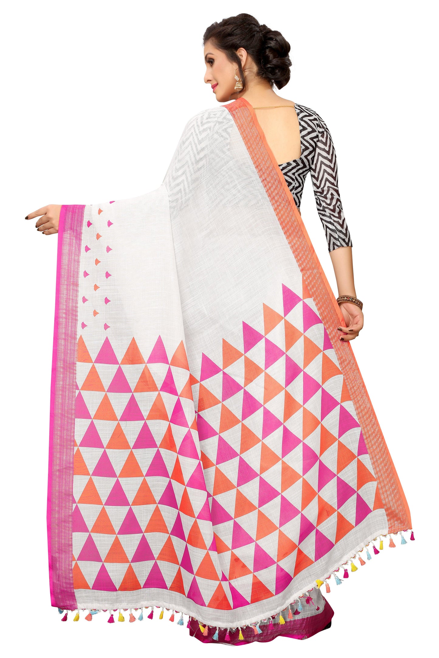 Demanding White Colored Printed Pure Linen Saree - Ibis Fab