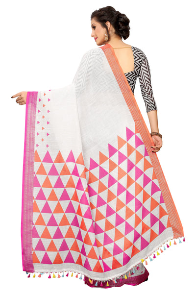 Demanding White Colored Printed Pure Linen Saree - Ibis Fab