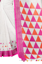 Demanding White Colored Printed Pure Linen Saree - Ibis Fab
