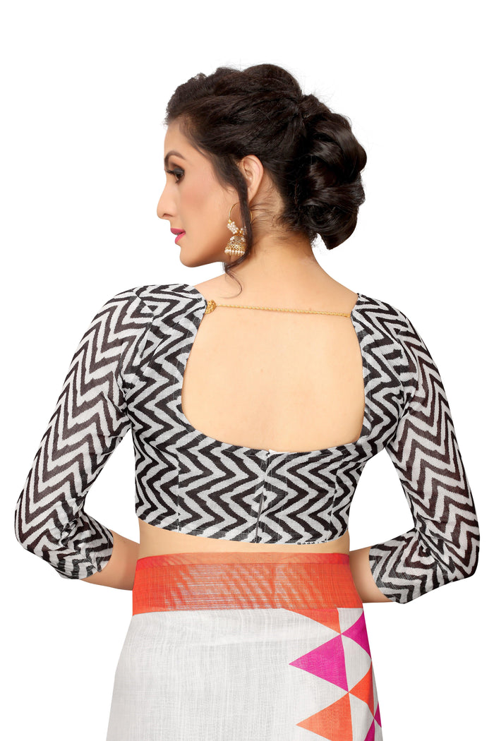Demanding White Colored Printed  Pure Linen Saree