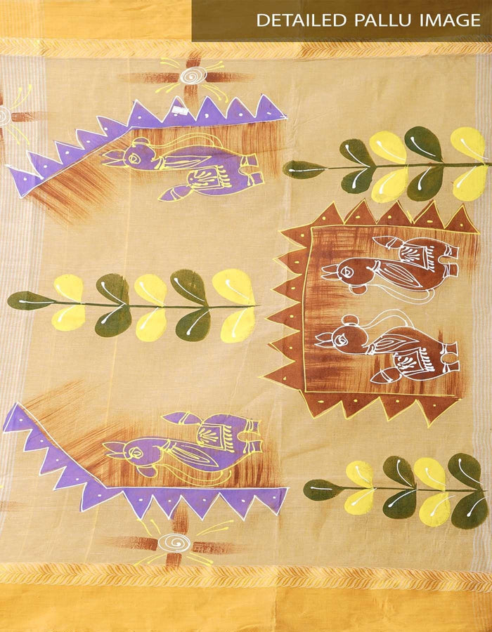 Demanding Yellow & Cream Pure Colored Festive Wear Linen Designer Saree