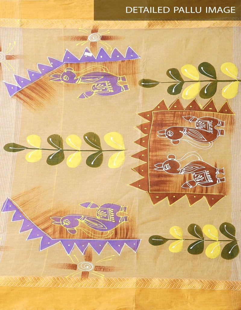 Demanding Yellow & Cream Pure Colored Festive Wear Linen Designer Saree - Ibis Fab