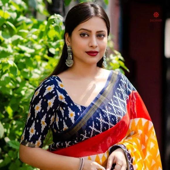 Design Ikkat, Pure Linen Yellow Saree