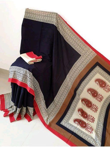 Designer Border, Black Pure Linen Saree