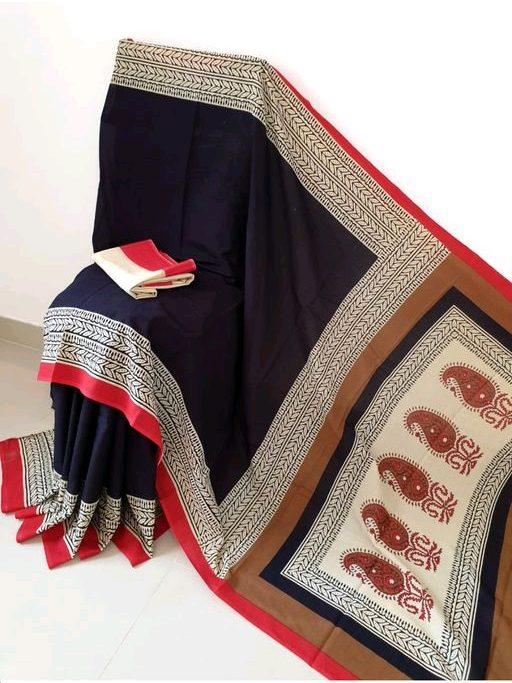 Designer Border, Black Pure Linen Saree - Ibis Fab