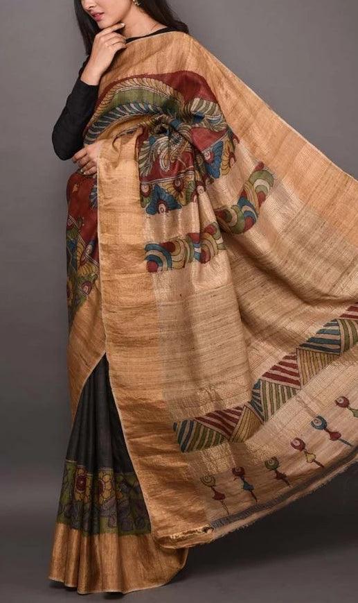 Desirable Black And Cream Festive Wear Pure Linen Saree - Ibis Fab