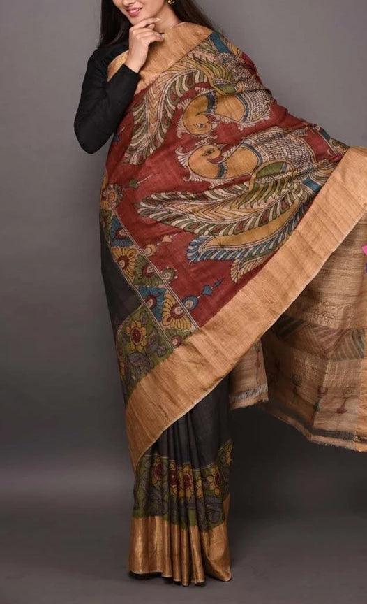 Desirable Black And Cream Festive Wear Pure Linen Saree - Ibis Fab