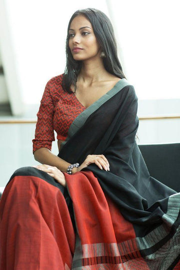 Desirable Black Pure Linen Designer Saree - Ibis Fab