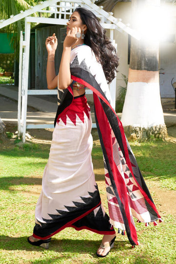 Desirable White Festive Wear Woven Linen Silk Saree - Ibis Fab