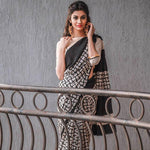 Desiring Black And Off White Colored Party Wear Pure Linen Printed Saree - Ibis Fab