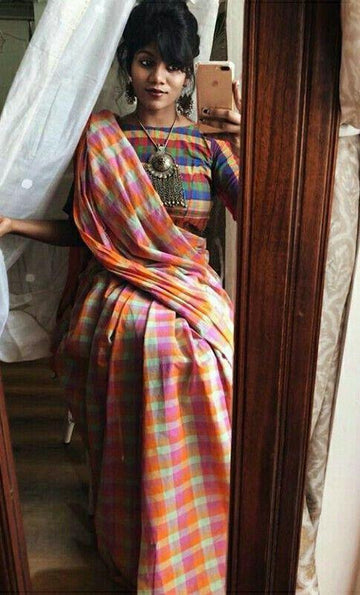 Desiring Multi colored Partywear Linen Designer Printed Saree