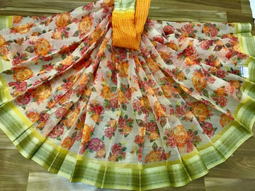 Desiring Pure Linen Multi Colored Casual Printed Saree - Ibis Fab