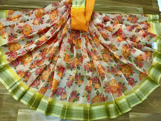 Desiring Pure Linen Multi Colored Casual Printed Saree - Ibis Fab