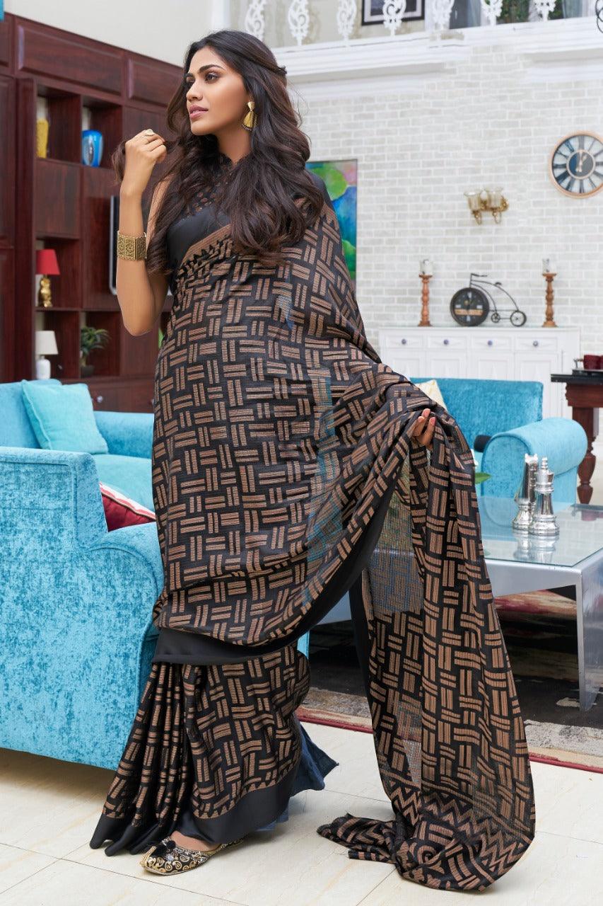 Pure linen saree Black, traditional festive wear