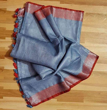 Elegant Grey Colored Casual Pure Linen Saree