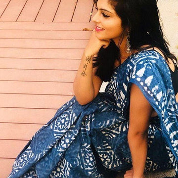Elegant  Navy Blue Colored  Festive Printed  Pure Linen Saree