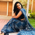 Elegant Navy Blue Colored Festive Printed Pure Linen Saree - Ibis Fab