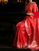 Energetic Red Colored Festive Wear Linen Saree - Ibis Fab