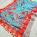 Energetic Sky Blue Colored Partywear Embroidered Linen Saree - Ibis Fab