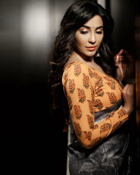 Engrossing Dark Grey Color Printed Pure Linen Saree For Women - Ibis Fab