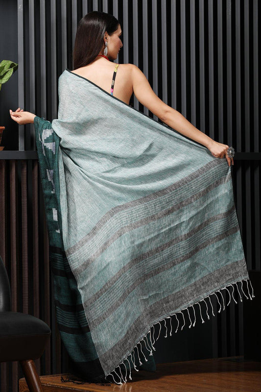 Engrossing Light blue Colored Festive Printed Pure Linen Saree - Ibis Fab